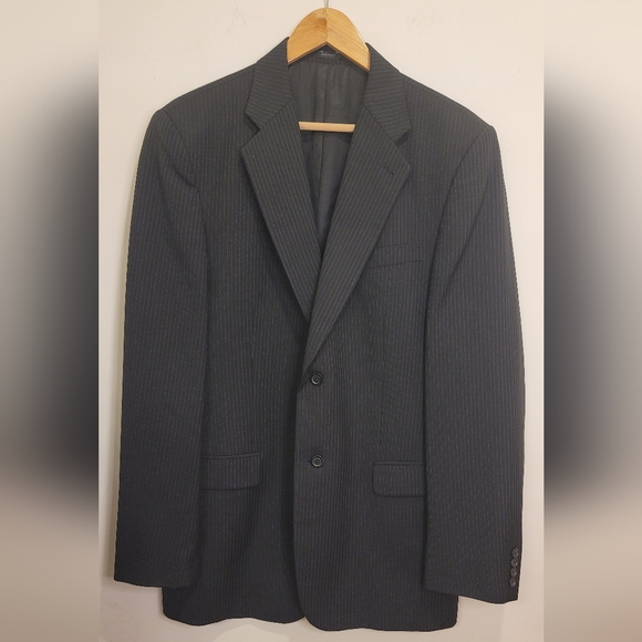 Black Pinstripe Blazer 42L Career Interview Suit Jacket Express - Picture 1 of 8